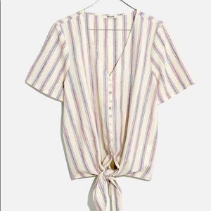 Madewell Agency Stripe Tie Front Button Top Blouse